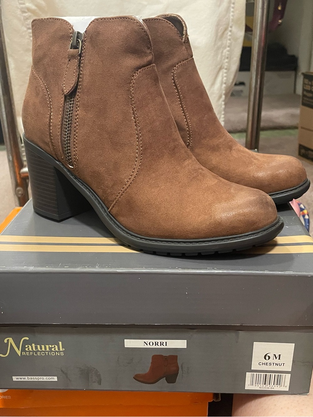 Natural Reflections Chestnut Suede Block Heel Booties